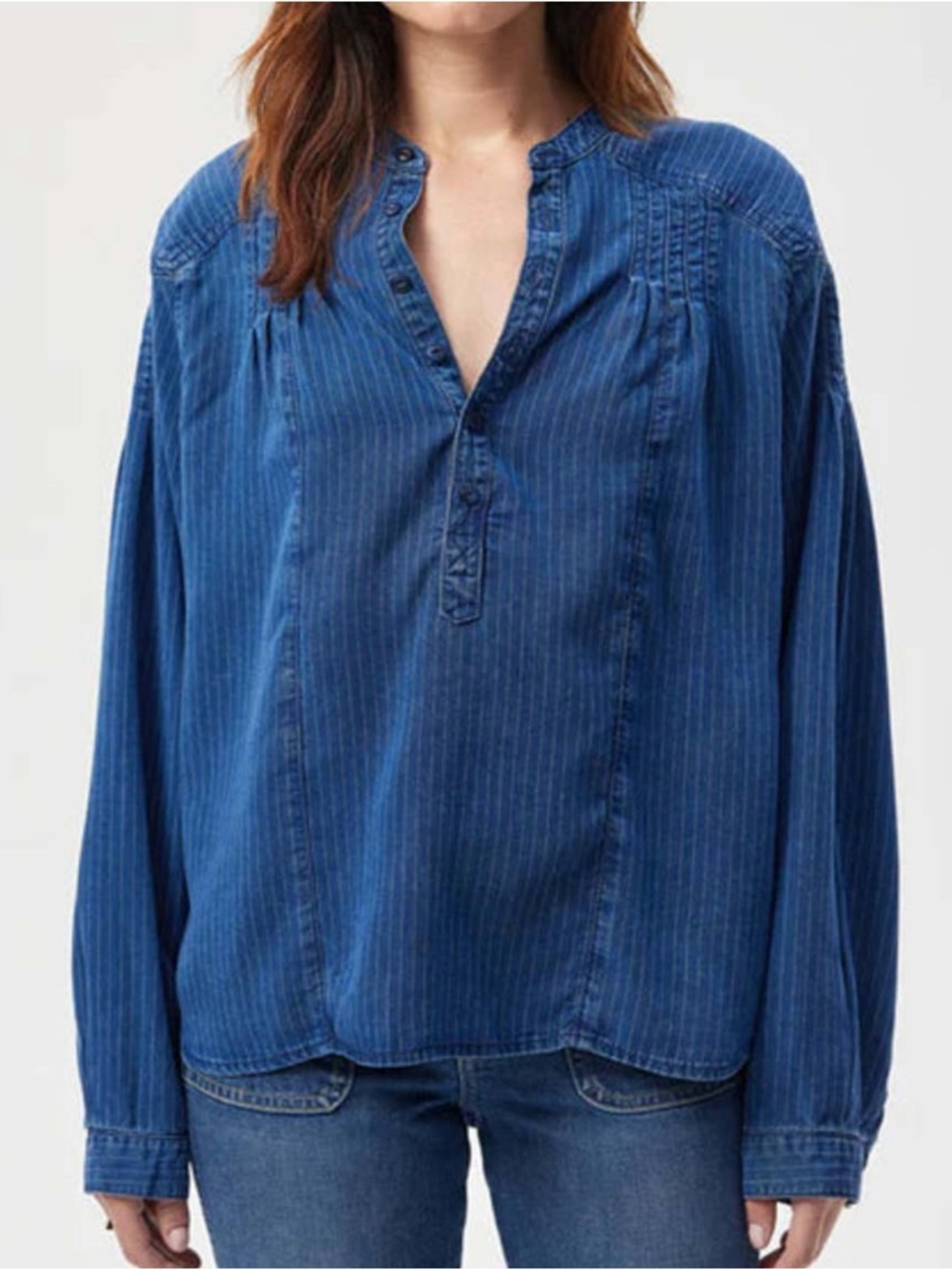 AMO DENIM HELENA SHIRT - INDIGO Classic Stripe Tencel Button Down Size S NWOT!